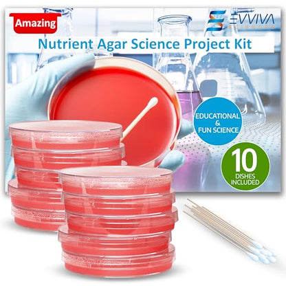 Evviva Sciences Nutrient Agar Petri Dishes Science Project Kit, Pre-Poured Agar Plates for Science Experiments, with Experiment eBook (RED) - color: Red