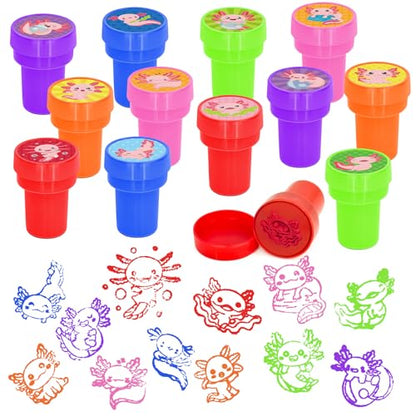 Cinrobiye 24 Pcs Axolotl Stampers Party Favor Set, Cute Axolotl Stamps for Kids Birthday Party, Classroom Rewards, Animal Lover Gifts, Goody Bag Fillers, Underwater Creature Party Supplies - color: Axolotl