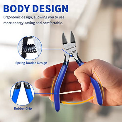 Wire Cutters 5", 5 Pack KAIHAOWIN Precision Flush Cutters Ultra Sharp Wire Cutters for Crafting Side Cutters Wire Snips Spring Loaded Dikes Wire Cutter for Jewelry Making, Blue with Black Handle - size: 5 inch
