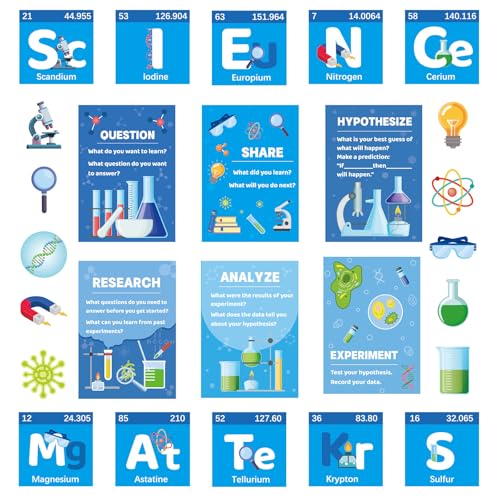 26 PCS Science Classroom Decorations, Science Posters Bulletin Board Sets Scientist Classroom Wall Decoration Cutouts for Middle High Schools Teacher Decor Supplies