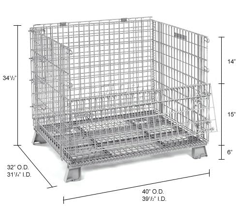 Global Industrial Wire Mesh Folding Open-Top Container, 21 Cu. Ft. Capacity, 5000 Lb Capacity, 40" L x 32" W x 34-1/2"H, Stackable and Collapsible, Gray