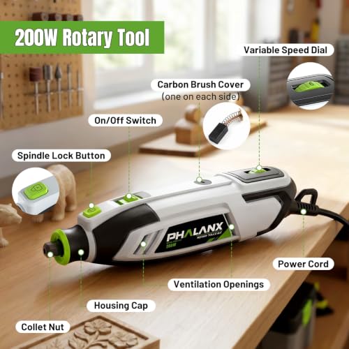 200W Rotary Tool Kit, 10000-38000 RPM 6 Speed Multi-Tool with Flex Shaft & 132pcs Accessories Kit, Power Rotary Tools for DIY Crafts, Engraving, Sanding, Polishing & Drilling