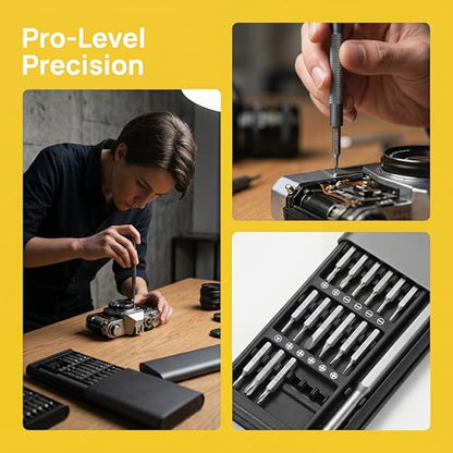 25 in 1 Precision Screwdriver Set, Mini Repair Tool Kit with Magnetic CR-V Bits – Compatible with MacBook, iPhone, Laptop, PC, PS5, Xbox, Switch, Glasses, Watch, Doorbell, Electronics