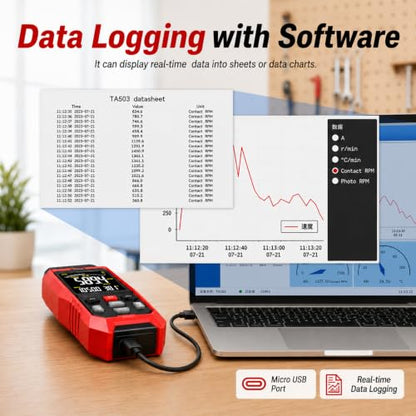 Digital Tachometer Contact & Laser RPM Meter with USB Data Logging - color: Tachometer Logger