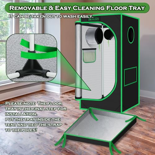 2x2 Green Hut Grow Tent 24"x24"x48" 600D Mylar Hydroponic Grow Tents - size: 24"x24"x48"