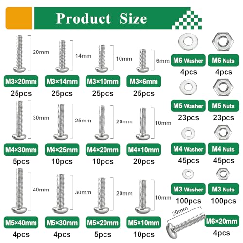 516Pcs Nuts and Bolts Assortment Kit M3/M4/M5/M6 Socket Head Screws for Machinery, Furniture, Automotive, Motorcycle Repairs - color: Silver