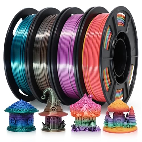 RepRapper Rainbow PLA Filament, Shiny Multicolor Silk PLA 1.75 mm Filament (+-0.03 mm), Sparkle Fast Change Multi-Color 250g*4 Sample Pack 3D Printer Filament for 3D Printer，250g*4 - color: Rainbow Red 1.75mm