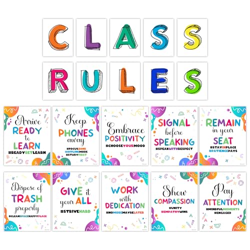 Decorably 20 Colorful Class Rules Poster for Classroom - color: Colorful Theme
