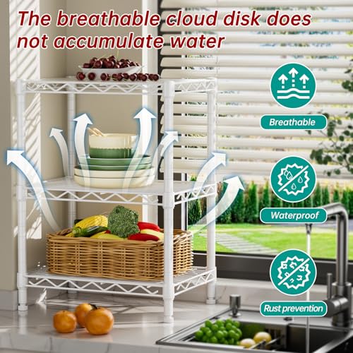 Golpart 3Tier Adjustable Storage Shelves Metal Wire Shelving Standing Shelf - color: White, size: 3-tier-11.6"Dx17.6"Wx29.8"H