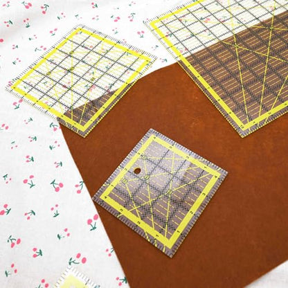 Quilting Rulers Sewing Ruler,Acrylic Quilting Ruler Templates,Precision Cutting Tools for Patchwork Fabric,Sewing Supplies Yellow(2.5"X2.5",4.5"X4.5",6.5"X6.5",10.5"X10.5") - color: Yellow