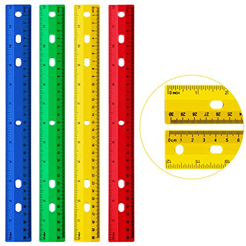 Chuangdi 20 Pieces 12 Inch Rulers Bulk Plastic Colorful Rulers for Kids Student Classroom School Office (Colorful,6 Hole) (Pack of 6) - color: Colorful, size: 6 Hole (Pack of 6)