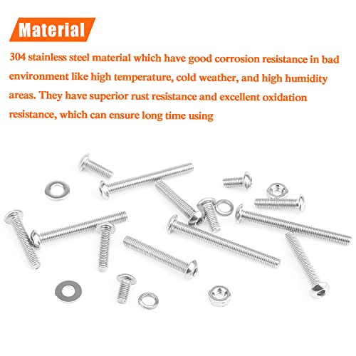 HELIFOUNER 540 Pieces M3 x 6mm /8mm /12mm /16mm /20mm /25mm /30mm, Button Head Socket Cap Screws Bolts Washers Nuts Kit, 304 Stainless Steel - size: M3, style: Button Head Screws