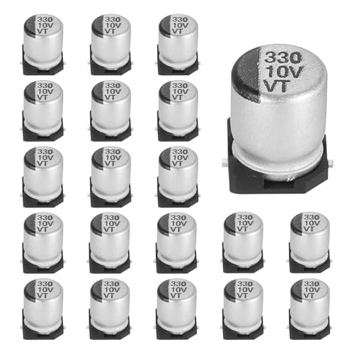 MECCANIXITY 330uF 10V Aluminum Electrolytic Capacitors, 6.3x7.7mm, 20pcs - size: 6.3x7.7mm, style: 330uF 10V