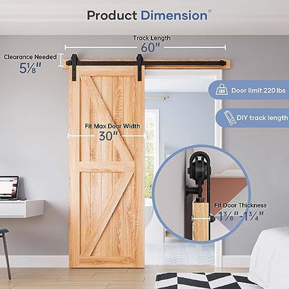 EaseLife 5 FT Heavy Duty Sliding Barn Door Hardware Track Kit,Basic J Pulley,Slide Smoothly Quietly,Easy Install (5FT Track Kit for 26"~30" Wide Single Door) - size: 5 Feet