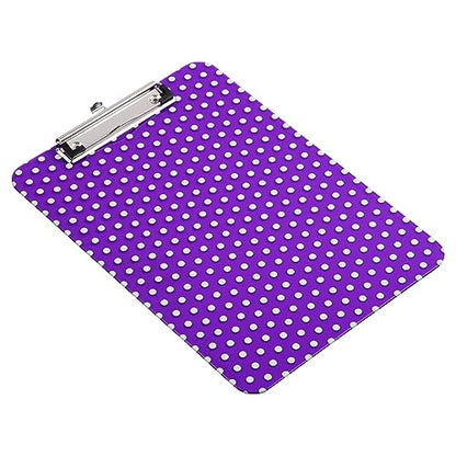 JAM PAPER Plastic Clipboards with Low Profile Metal Clip - Letter Size (9 x 12.5) - Purple Polka Dot - Clip Board Sold Individually - color: Purple Polka Dot, size: Single Clipboards