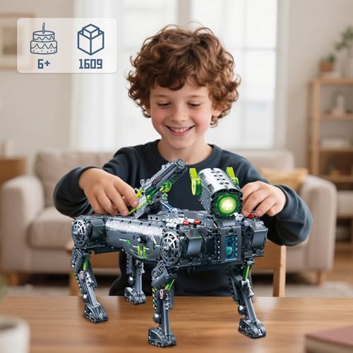 Robot Robotic Dog Building Set for Boys Ages 8-12, 1609 Pieces STEM Animal Toys Model Building Kit, Gift for Adults Kids Teens Ages 8-14 (Static) - color: Green