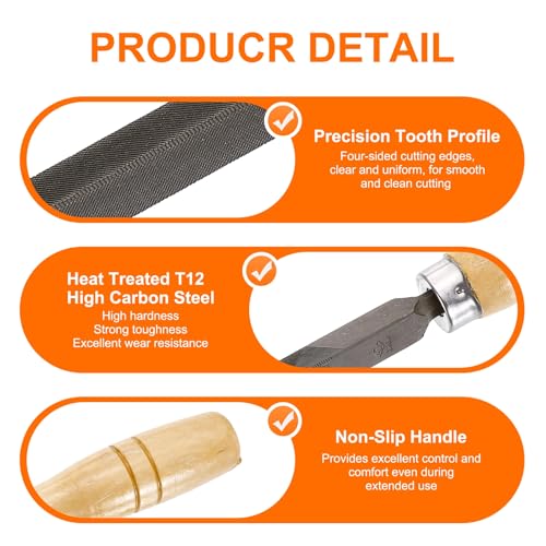 HARFINGTON Triangle Medium Teeth Cut File 8" Double Cut Teeth High Carbon Steel Hand Rasp File Wood Handle for Metal Wood Deburring Removing - size: 8", style: Medium