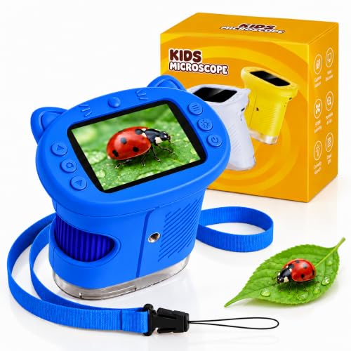 Kids Microscope, 4K 1000X Zoom, 2.4" Screen, STEM Toy for 4-8, Blue - color: Blue