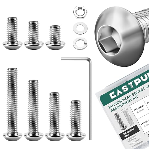 244Pcs M5 Metric Screw Assortment Kit, M5 x 8/10/12/16/20/25/30mm Machine Screws with Lock & Flat Washers, 304 Stainless Steel Button Head Socket Cap Metric Assorted Nuts and Bolts - color: (Silver) Button Head, size: 244Pcs M5-0.8