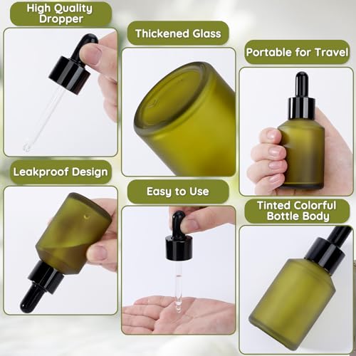 Segbeauty 2oz Small Frosted Glass Dropper Bottle, 2 Pack 60ml Green Travel Glass Eye Dropper Bottles for Essential Oils Bottles Empty, Mini Liquid Travel Containers Refillable with Transfer Tool - color: Green, style: 4pcs 2oz
