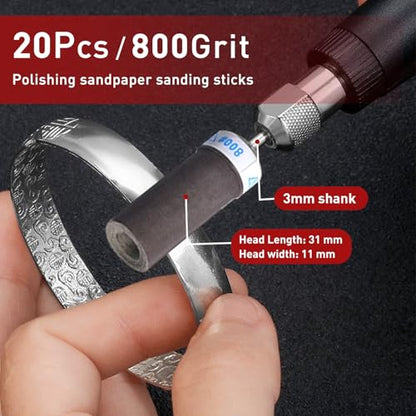 20PCS Sanding Drums,800 Grit Sanding Sticks for Dremel Rotary Tool - size: 800 Grit
