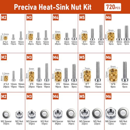 720Pcs Threaded Inserts Kit M2-M6 Heat Set Nuts for 3D Printer