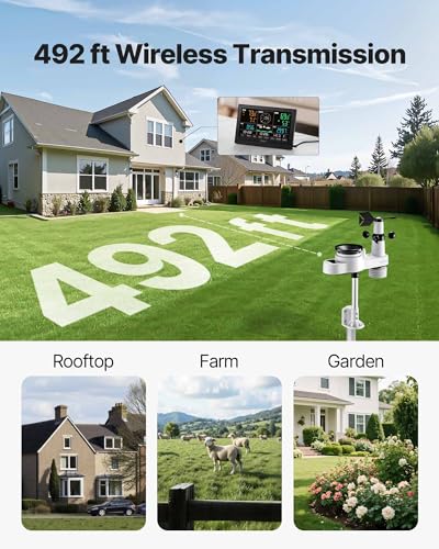 VEVOR 5-in-1 Wireless Weather Station, 7.5-Inch VA Display, Solar Powered Outdoor Sensor, Rain Gauge, Indoor Outdoor for Weather Forecast, Temperature, Humidity, Wind Speed and Direction (No WiFi) - style: Modern