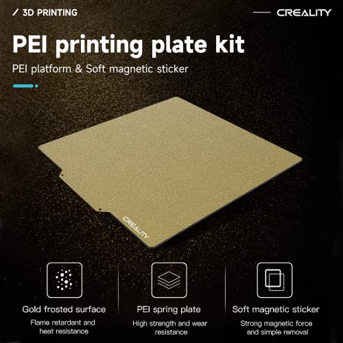 Creality Ender 3 Max Neo Bed Upgrade, PEI Sheet 310 x 320mm Removable Magnetic Flexible Texture Surface Heated Bed Plate Build Surface for CR-10S PRO/CR-10 V2/ CR-10 V3/ CR-X/CR-X Pro/Ender-3 Max - color: PEI Frosted Gold, size: Ender 3 Max Neo