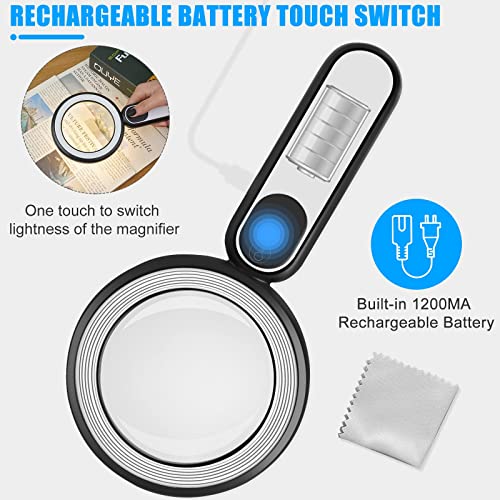 Rechargeable Magnifying Glass with Light, 30X 4.7IN Handheld Large Lightweight Lighted Magnify Len 21 LED 3 Modes Illuminated Book Magnifier forSenior,Reading,Inspection,Coin,JewelryChristmasGift - color: Black+white