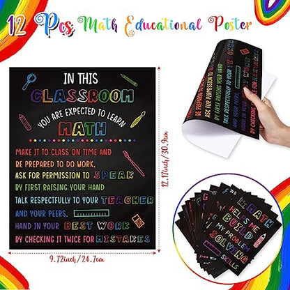Faccito 12 Pcs Math Poster for Classroom Wall 10x12, Blackboard, Black - color: Black, style: Blackboard