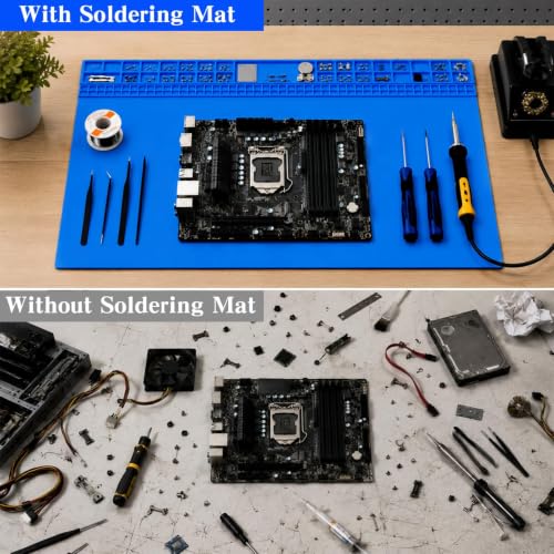 Extra Large Soldering Mat 932°F Heat Resistant Silicone Solder Mat 27.6''x15.7'' Non-Slip Large Repair Workbench Pad for Electronics Phone Watch Computer Laptop Repair BGA Soldering Iron (Blue) - color: Blue