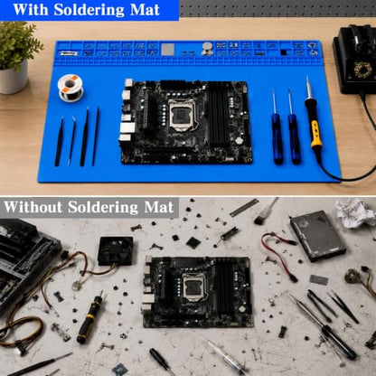 Extra Large Soldering Mat 932°F Heat Resistant Silicone Solder Mat 27.6''x15.7'' Non-Slip Large Repair Workbench Pad for Electronics Phone Watch Computer Laptop Repair BGA Soldering Iron (Blue) - color: Blue