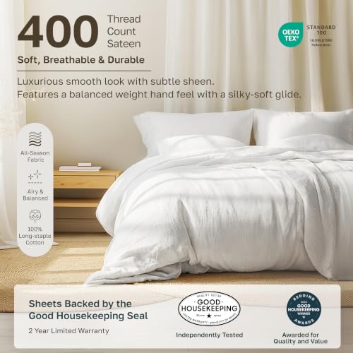 California Design Den Soft 100% Cotton Sateen Twin Sheets Set, 3 Pcs, White - color: 01 - White, size: Twin