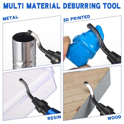 3 Pcs Hand Deburring Tool Kit 2 Countersink Hand Reamer and 1 Deburring Tool with 15 Extra High Speed Steel Swivel Blade for Metal, Resin, Aluminum, Copper, Plastic, 3D Printing, Wood (Blue) - color: Blue