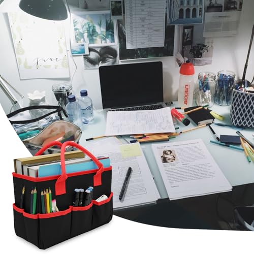 Cupohus Desktop Art Craft Storage Tote Bag and Stock Organizer (Black&Red) - color: Black