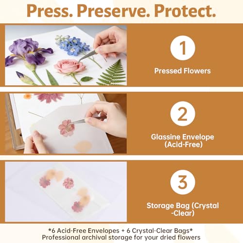 HomdMarket Spring Flower Press Kit - 12"x8" Wooden Press with 6 Layers & Even Pressure, Includes Tools & Archival Envelopes for Dried Flowers, Wedding, Resin Art