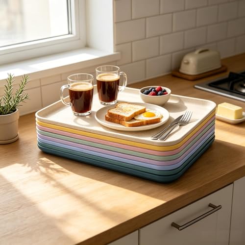 8 Pack Fast Food Serving Tray | 15 by 10-Inch Wheat Straw Cafeteria Art Tray, Rectangular Restaurant Serving Platter for Party, Home, School, Restaurant - size: L-15”×10“