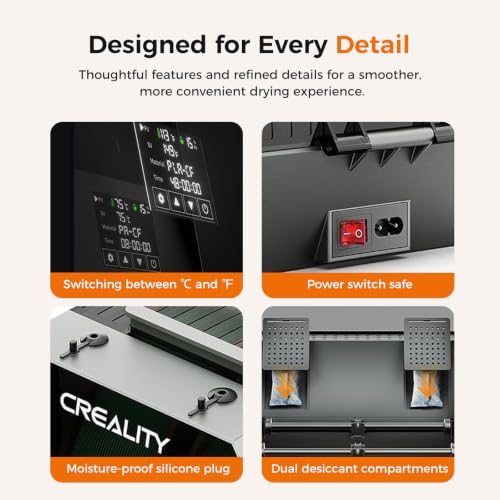Creality 2026 New Space Pi V2 Plus Filament Dryer, 2 Rolls 3D Printer Filament Dryer Box Upgraded PTC Heating, Temp Sensor, 75°C Faster Drying for 1.75/2.85mm PLA PETG ABS TPU PP PC - size: Space PI V2 Plus