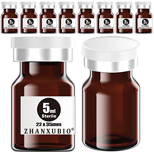Sterile Empty Vials with Self Healing Injection Port and Aluminum Plastic Cap,Sterile Package (5ml Amber 10PCS) - size: 5ml Amber 10PCS