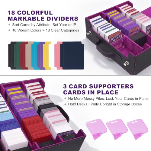 3-Row Trading Card Storage Box with handle & Closure, Black Purple - color: Black Purple, size: 3 Rows