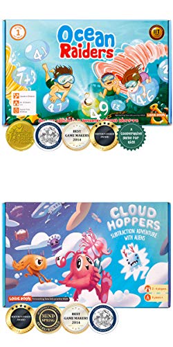 Addition and Subtraction Game - Fun Math Board Game for 6-8 Year Olds, Easy to Play Educational Game for Kids at Home, STEM Toy Gift for Girls & Boys (Ocean Raiders + Cloud Hoppers) - style: Ocean Raiders + Cloud Hoppers