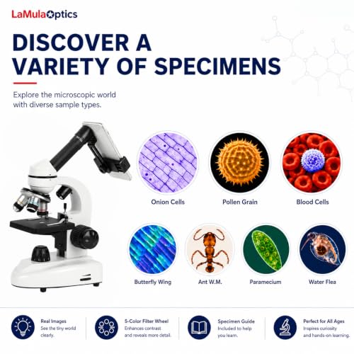 Microscope for Adults Students, 40X-2000X Microscopes, Metal-Structure Dual LED Illumination, Biological Compound Monocular Microscope Kit for School Lab, Homeschool w/Carrying Bag