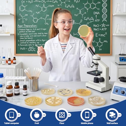 Bacteria Growing Kit with Pre-Poured Agar Plates | LB Agar Petri Dishes for Kids, Students | Ready-to-Use for Science Fair Projects, School Labs & Home Experiments