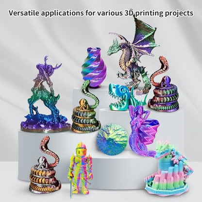 YOUSU 3D Printer Filament 1.75MM Silk PLA Filament Rainbow Color, 10 * 250g Pack Filament Bundle for 3D Printer. - color: 1-rainbow Color Pack
