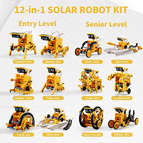 Lucky Doug 12-in-1 STEM Solar Robot Kit Toys Gifts for 8 9 10 11 12 13 Year Old Kids Boys Girls, Robot Building Education Science STEM Project Toys Kit Gifts for Kids Boys, Solar Powered by The Sun - color: Yellow