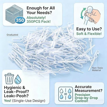 moveland 350PCS 0.2ml Plastic Mini Transfer Pipettes for Aromatic Mixture - size: 0.2 ml