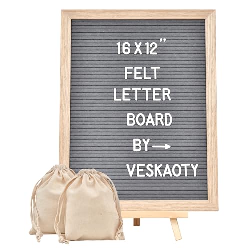 Veskaoty Felt Letter Board with 402 Letters & Stand, 12 x 16 inch, Gray - color: Grey