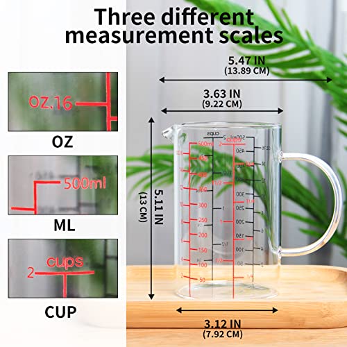 77L 2 Cup Glass Measuring Cup (0.5L), High Borosilicate Glass Measuring Cup - color: Red and black measuring scale, size: 500 ML (2 Cup)