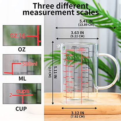 77L 2 Cup Glass Measuring Cup (0.5L), High Borosilicate Glass Measuring Cup - color: Red and black measuring scale, size: 500 ML (2 Cup)