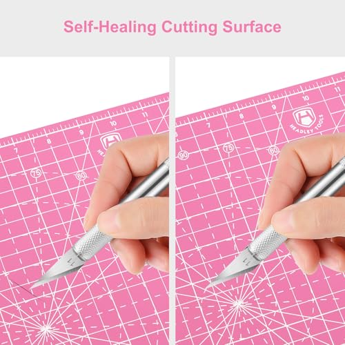 Headley Tools 12"x12" Rotating Cutting Mat, Self Healing Mat with 360-Degree Rotation & Anti-Slip Base, Sewing Board Cutting Mat Perfect for Fabric Quilting Leather Hobby Project，Pink - color: Pink, size: 12"L x 12"W